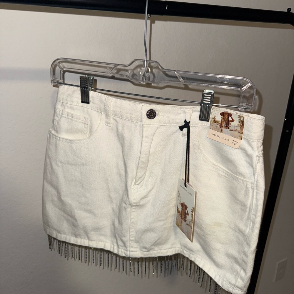 Sincerely Jules White Mini Skirt with Fringe